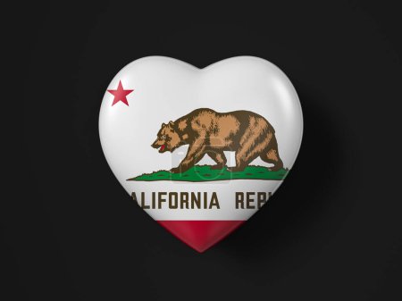 Téléchargez les photos : Drapeau cardiaque de Californie sur fond noir. Illustration 3d. - en image libre de droit