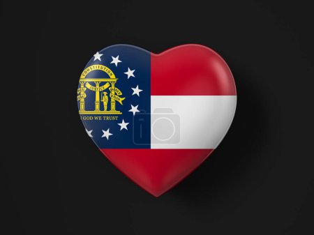 Téléchargez les photos : Drapeau du coeur de l'État de Géorgie sur un fond noir. Illustration 3d. - en image libre de droit