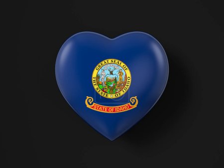 Téléchargez les photos : Drapeau du cœur de l'Idaho sur fond noir. Illustration 3d. - en image libre de droit