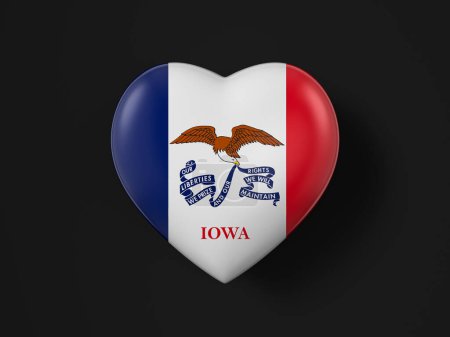 Téléchargez les photos : Drapeau cardiaque de l'État de l'Iowa sur fond noir. Illustration 3d. - en image libre de droit