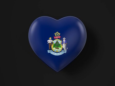 Foto de Bandera del corazón del estado de Maine sobre fondo negro. ilustración 3d. - Imagen libre de derechos