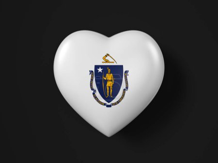 Foto de Bandera del corazón del estado de Massachusetts sobre fondo negro. ilustración 3d. - Imagen libre de derechos