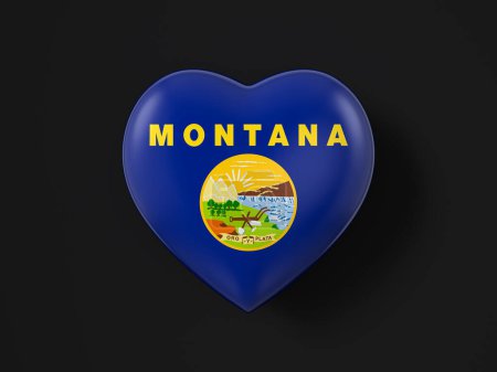 Téléchargez les photos : Drapeau cardiaque de l'État du Montana sur fond noir. Illustration 3d. - en image libre de droit