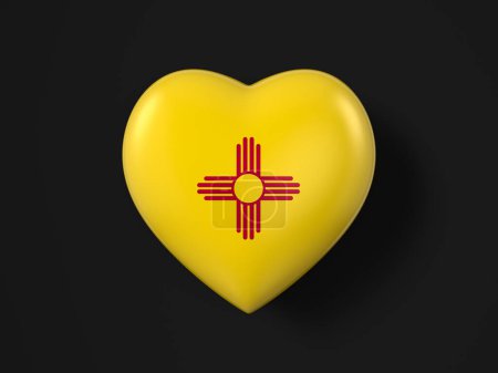 Foto de Bandera del corazón del estado de Nuevo México sobre fondo negro. ilustración 3d. - Imagen libre de derechos