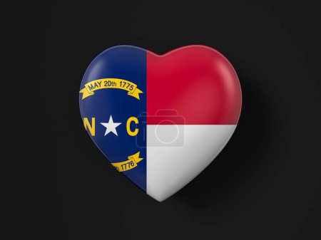 Téléchargez les photos : Drapeau cardiaque de Caroline du Nord sur fond noir. Illustration 3d. - en image libre de droit