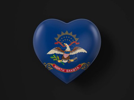 Photo for North Dakota state heart flag on a black background. 3d illustration. - Royalty Free Image