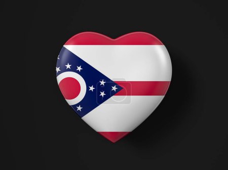 Téléchargez les photos : État de l'Ohio drapeau cardiaque sur un fond noir. Illustration 3d. - en image libre de droit
