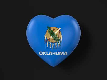 Téléchargez les photos : Drapeau cardiaque de l'État de l'Oklahoma sur fond noir. Illustration 3d. - en image libre de droit