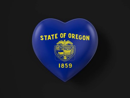 Téléchargez les photos : Drapeau cardiaque de l'Oregon sur fond noir. Illustration 3d. - en image libre de droit