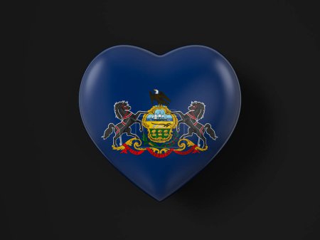 Téléchargez les photos : Drapeau cardiaque de Pennsylvanie sur fond noir. Illustration 3d. - en image libre de droit