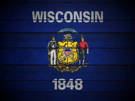 Foto de Fondo de la bandera de Wisconsin de madera. ilustración 3d. - Imagen libre de derechos