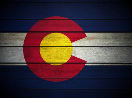 Téléchargez les photos : Fond drapeau Colorado en bois. Illustration 3d. - en image libre de droit