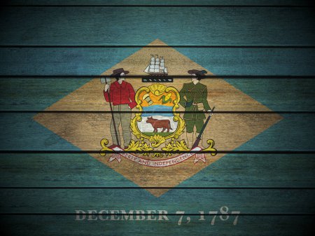 Téléchargez les photos : Fond drapeau Delaware en bois. Illustration 3d. - en image libre de droit