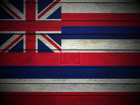 Téléchargez les photos : Fond drapeau Hawaï en bois. Illustration 3d. - en image libre de droit