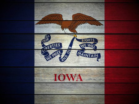Téléchargez les photos : Fond du drapeau de l'Iowa en bois. Illustration 3d. - en image libre de droit