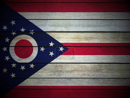 Téléchargez les photos : Fond drapeau Ohio en bois. Illustration 3d. - en image libre de droit