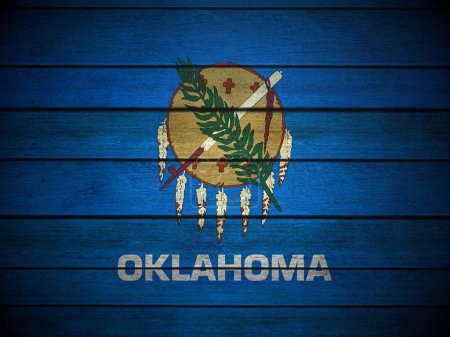 Foto de Fondo de bandera de Oklahoma de madera. ilustración 3d. - Imagen libre de derechos