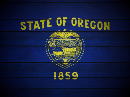 Téléchargez les photos : Fond du drapeau de l'Oregon en bois. Illustration 3d. - en image libre de droit