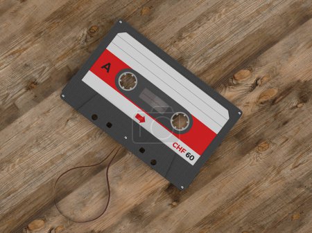 Photo for Cassette tape on a wooden background. 3d illustration. - Royalty Free Image