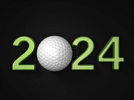 Foto de Número de año nuevo con pelota de golf sobre fondo negro. ilustración 3d. - Imagen libre de derechos