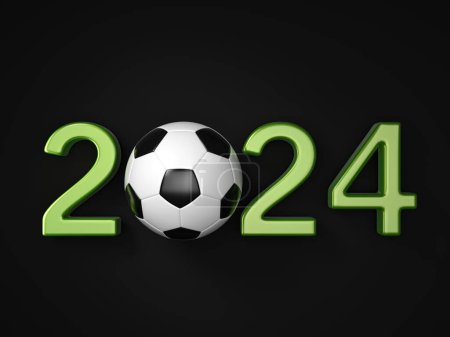 Photo for New year number with soccer ball on a black background. 3d illustration. - Royalty Free Image