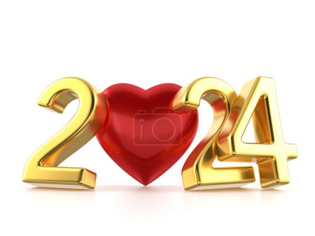 Foto de El número de año nuevo con el corazón sobre el fondo blanco. ilustración 3d. - Imagen libre de derechos