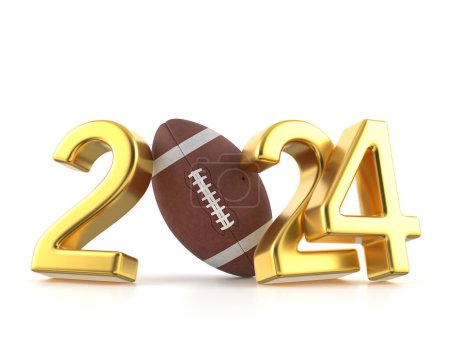 Foto de Número de año nuevo con pelota de fútbol americano sobre un fondo blanco. ilustración 3d. - Imagen libre de derechos