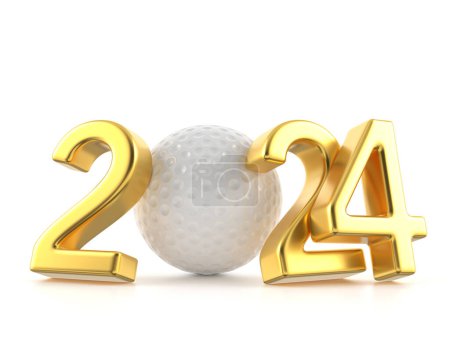 Téléchargez les photos : Nouvelle année numéro avec balle de golf sur fond blanc. Illustration 3d. - en image libre de droit