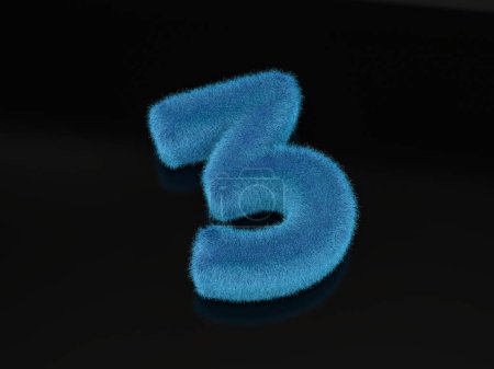 Photo for Fur number Three on a black background. 3d illustration. - Royalty Free Image