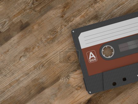 Photo for Cassette tape on a wooden background. 3d illustration. - Royalty Free Image