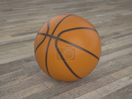 Téléchargez les photos : Balle de basket sur un sol en bois. Illustration 3d. - en image libre de droit