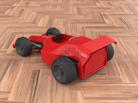 Photo for Toy race car on a wooden floor. 3d illustration. - Royalty Free Image