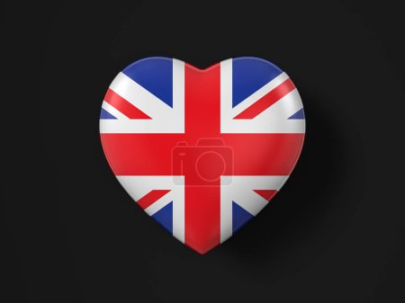 Foto de Bandera del corazón del Reino Unido sobre fondo negro. ilustración 3d. - Imagen libre de derechos