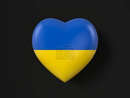 Foto de Bandera del corazón de Ucrania sobre fondo negro. ilustración 3d. - Imagen libre de derechos