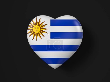 Foto de Bandera del corazón de Uruguay sobre fondo negro. ilustración 3d. - Imagen libre de derechos