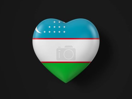 Foto de Bandera del corazón de Uzbekistán sobre fondo negro. ilustración 3d. - Imagen libre de derechos