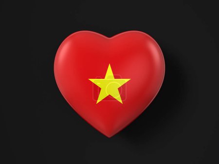 Foto de Bandera del corazón de Vietnam sobre fondo negro. ilustración 3d. - Imagen libre de derechos