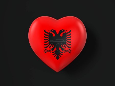 Téléchargez les photos : Albanie drapeau du coeur sur un fond noir. Illustration 3d. - en image libre de droit