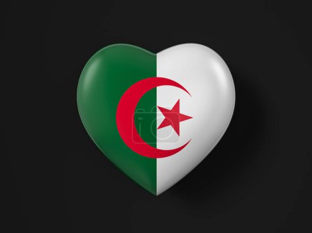 Foto de Bandera del corazón de Argelia sobre fondo negro. ilustración 3d. - Imagen libre de derechos