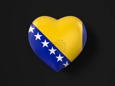 Téléchargez les photos : Drapeau coeur Bosnie-Herzégovine sur fond noir. Illustration 3d. - en image libre de droit