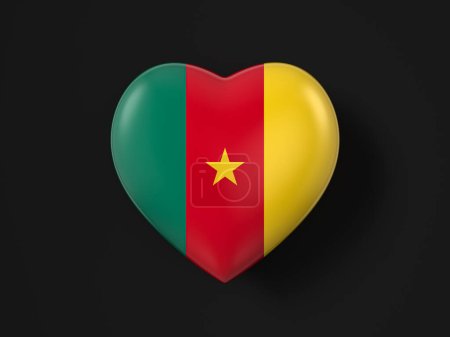 Foto de Bandera del corazón de Camerún sobre fondo negro. ilustración 3d. - Imagen libre de derechos