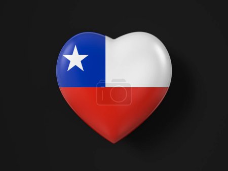 Téléchargez les photos : Drapeau coeur Chili sur fond noir. Illustration 3d. - en image libre de droit