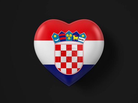 Téléchargez les photos : Croatie drapeau du cœur sur un fond noir. Illustration 3d. - en image libre de droit