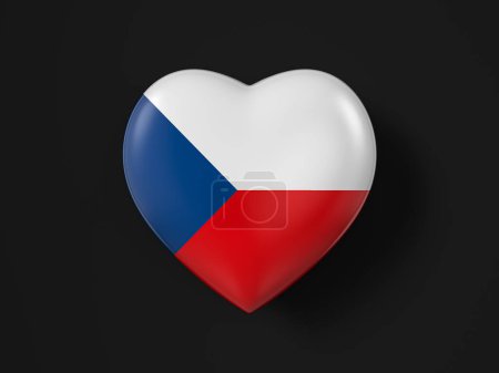 Téléchargez les photos : Drapeau coeur République tchèque sur fond noir. Illustration 3d. - en image libre de droit