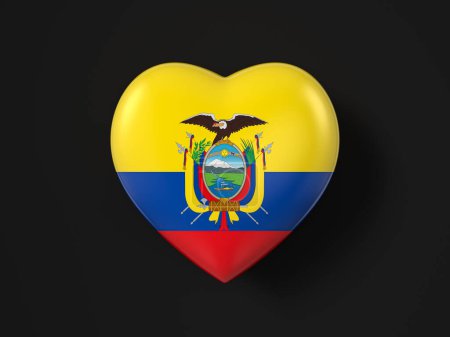 Foto de Bandera del corazón de Ecuador sobre fondo negro. ilustración 3d. - Imagen libre de derechos