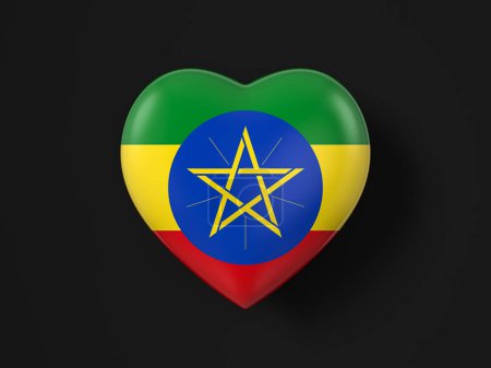 Foto de Bandera del corazón de Etiopía sobre fondo negro. ilustración 3d. - Imagen libre de derechos