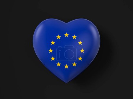 Téléchargez les photos : Drapeau cardiaque de l'UE sur fond noir. Illustration 3d. - en image libre de droit