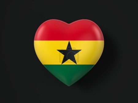 Photo for Ghana heart flag on a black background. 3d illustration. - Royalty Free Image