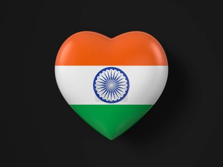 Foto de Bandera del corazón de la India sobre fondo negro. ilustración 3d. - Imagen libre de derechos