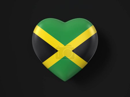 Téléchargez les photos : Drapeau coeur Jamaïque sur fond noir. Illustration 3d. - en image libre de droit